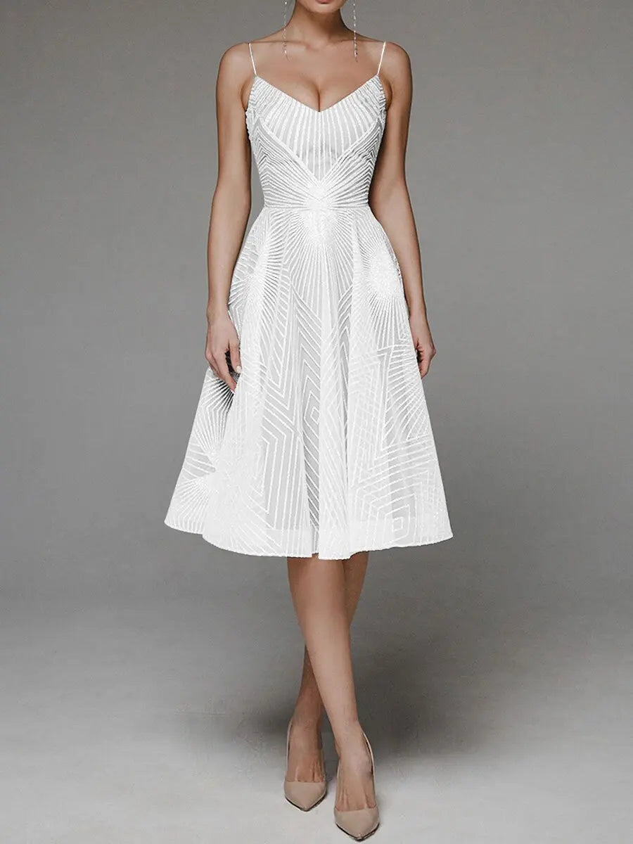 Sexy Spaghetti Slip V-Neck Evening Dresses For Women 2024 Spring Stripes Embroidery Dress Cocktail Party Gowns Robes De Soirée