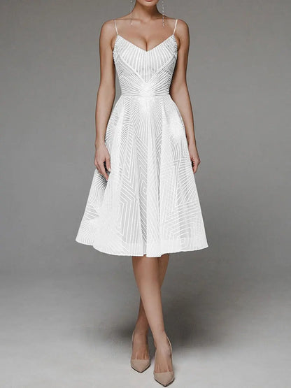 Sexy Spaghetti Slip V-Neck Evening Dresses For Women 2024 Spring Stripes Embroidery Dress Cocktail Party Gowns Robes De Soirée