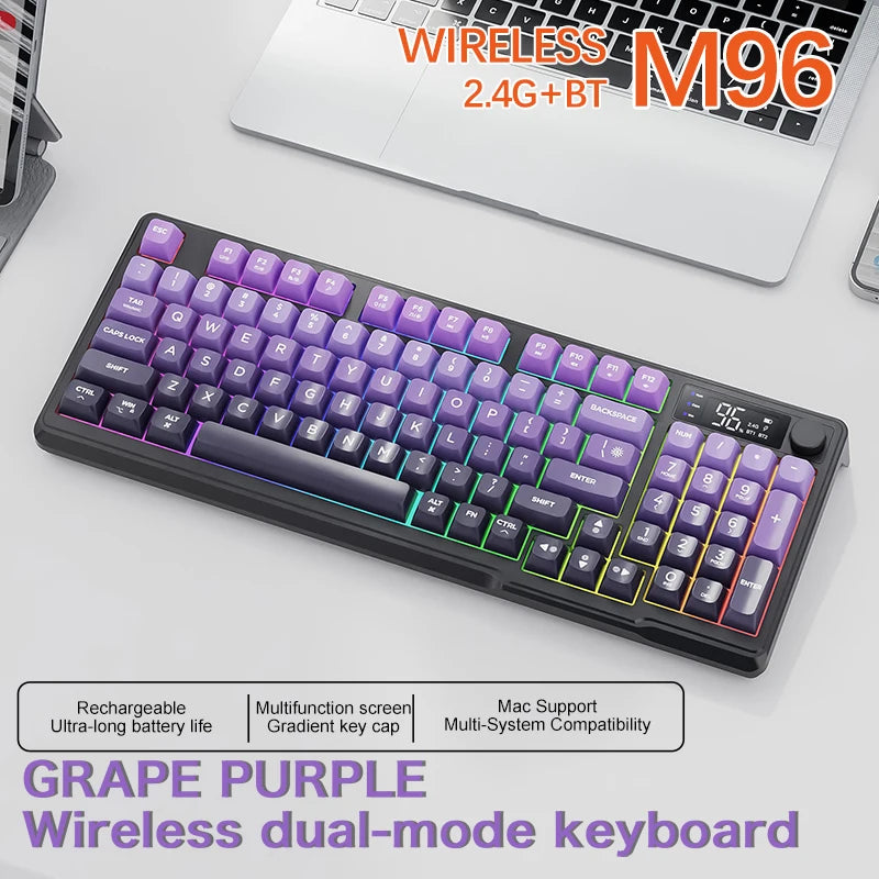 FreeWolf M96 Wireless Keyboard with Screen,Gaming Keyboard Bluetooth Dual-Mode Connection,Multi-Device Linking,Ergonomic