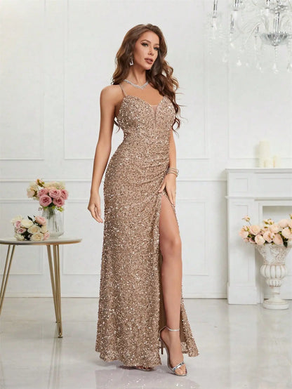 Unithorse Split Thigh Sequin Cami Women Dress