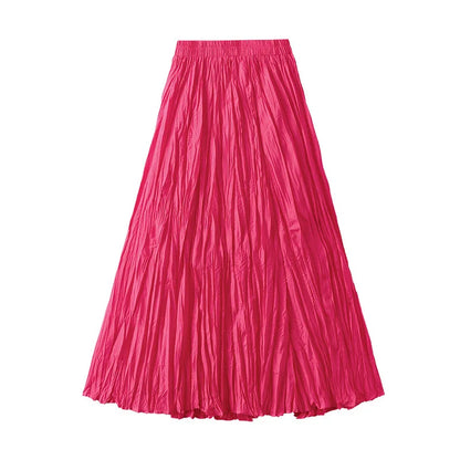 UCXQ Simple Luxury Multi Solid Colors Pleated Skirt For Women's Large Hem Folds A-line Skirts Female 2024 Spring Autumn 23A7004