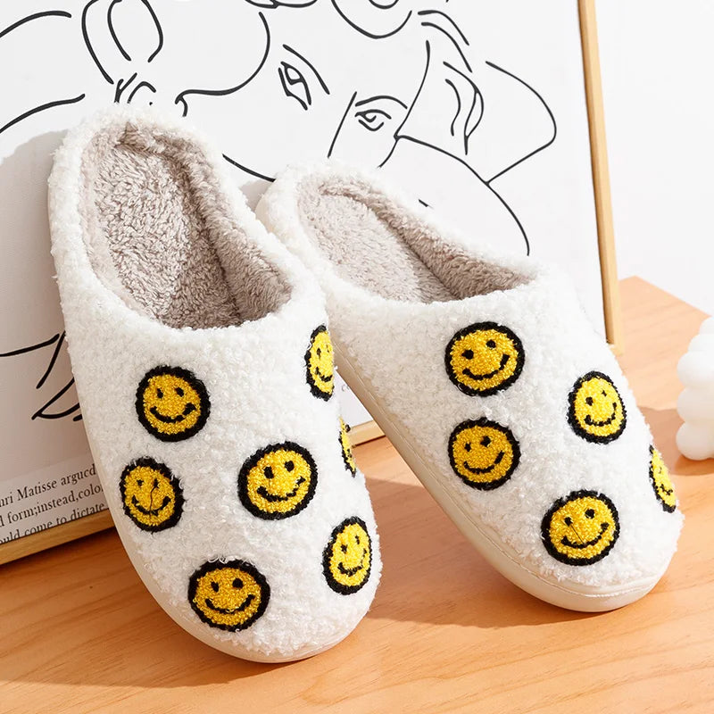 Little Cute Smile Women Slippers Houseshoes House Smile Face Ladies Indoor Winter Fluffy Cozy Home Comfy Shoes
