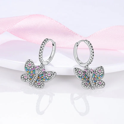 Genuine 925 Sterling Silver Love Feather Earrings Fit Original Charms Hoop  For Women girls Stud Earring Fine Jewelry Gifts