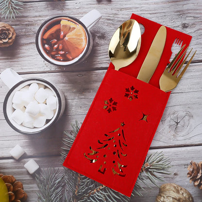 4Pcs Xmas Cutlery Bag Tableware Fork Knife Storage Organizer Dinnerware Cover For Christmas Navidad New Year Table Decorations
