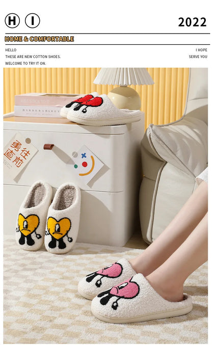 Winter Home Warm Women Slippers House Girl Fur Cute Bad Bunny Love Cushion Slides Bedroom Ladies Cotton Female Plush Shoes