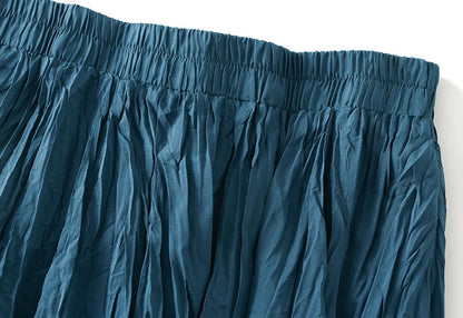 UCXQ Simple Luxury Multi Solid Colors Pleated Skirt For Women's Large Hem Folds A-line Skirts Female 2024 Spring Autumn 23A7004