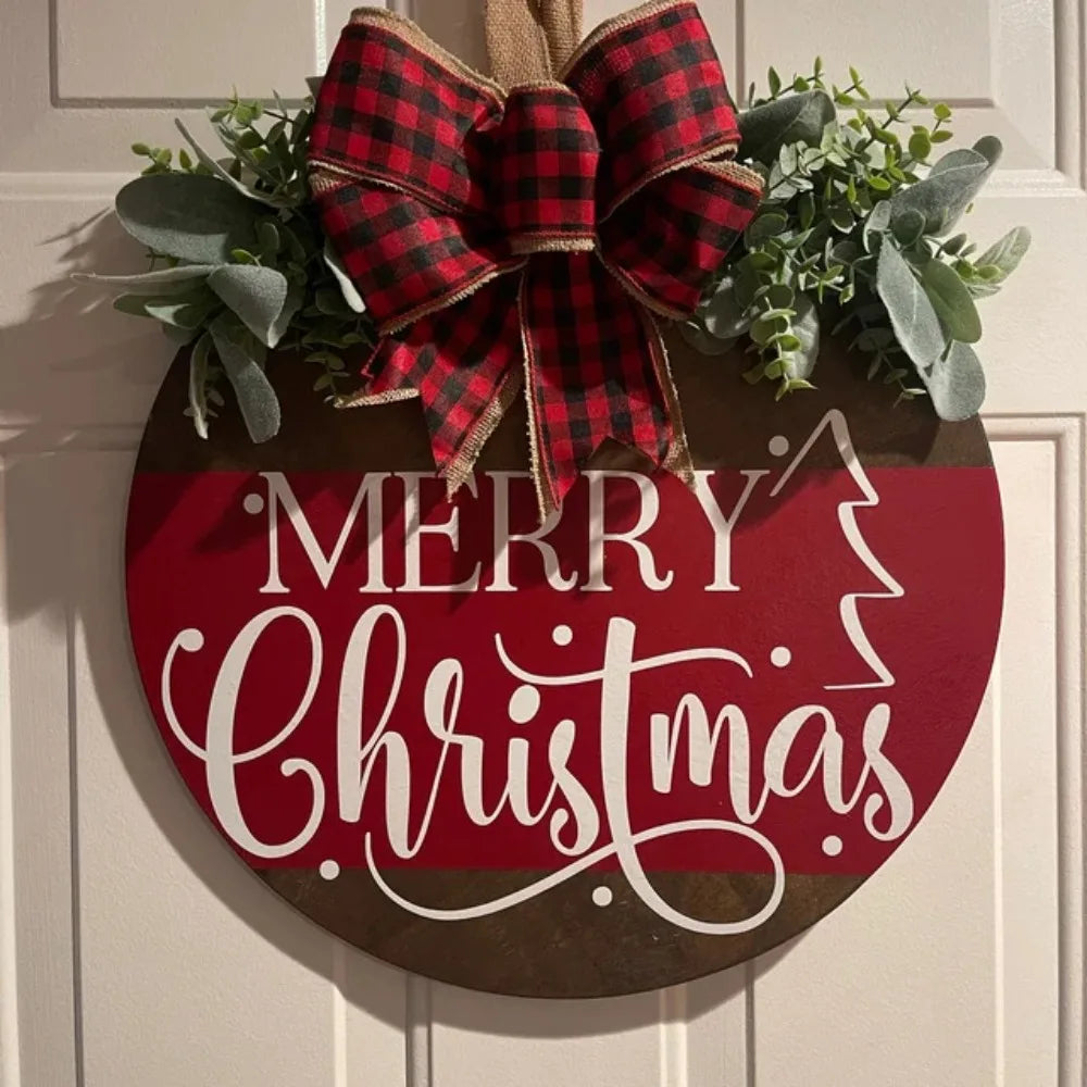 Merry Christmas Wooden Hangings Sign Christmas Wreaths Front Door Sign Festive Outdoor Home Ornament 2025 New Year Festival Prop