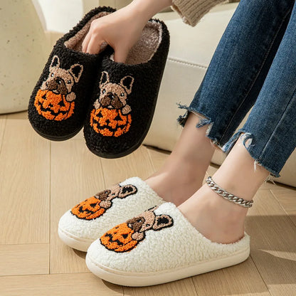 Christmas Elk Cotton Slippers For Women Men Winter Cute Cartoon Slippers Indoor Non Slip Couple Floor Slides Home Plush Shoes
