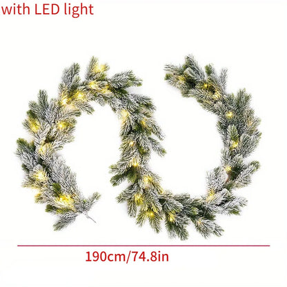 Christmas Artificial PE Hanging Rattan Decorative Cedar Garland with LED Light Garland for Mantel Fireplace Tablecloth