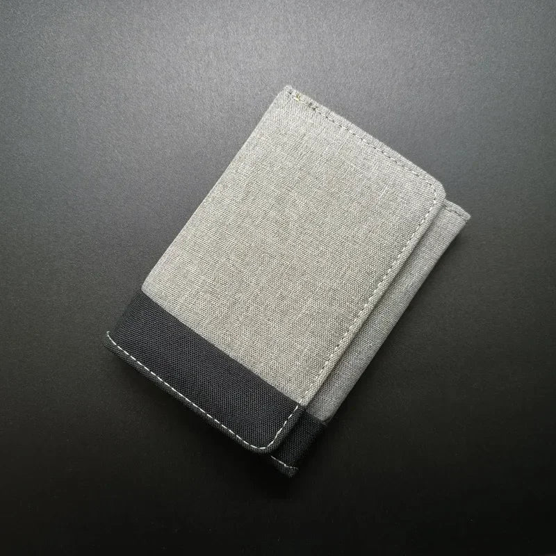 Men's Fashion Short Canvas Wallet Contrasting Colors Small Three Folded Purse Card Coin Small Change Bags