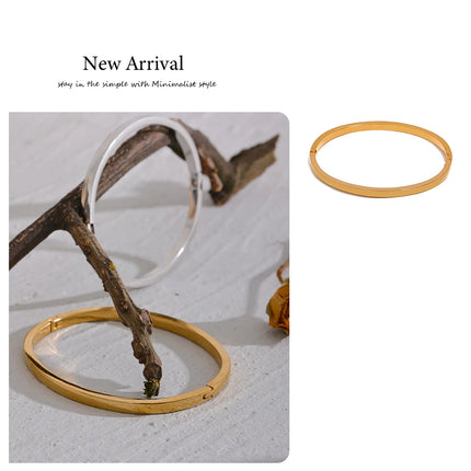 Yhpup 60mm Waterproof 316L Stainless Steel Round Smooth Bracelet Bangle Women Minimalist 18k Gold Color Texture Charm Jewelry