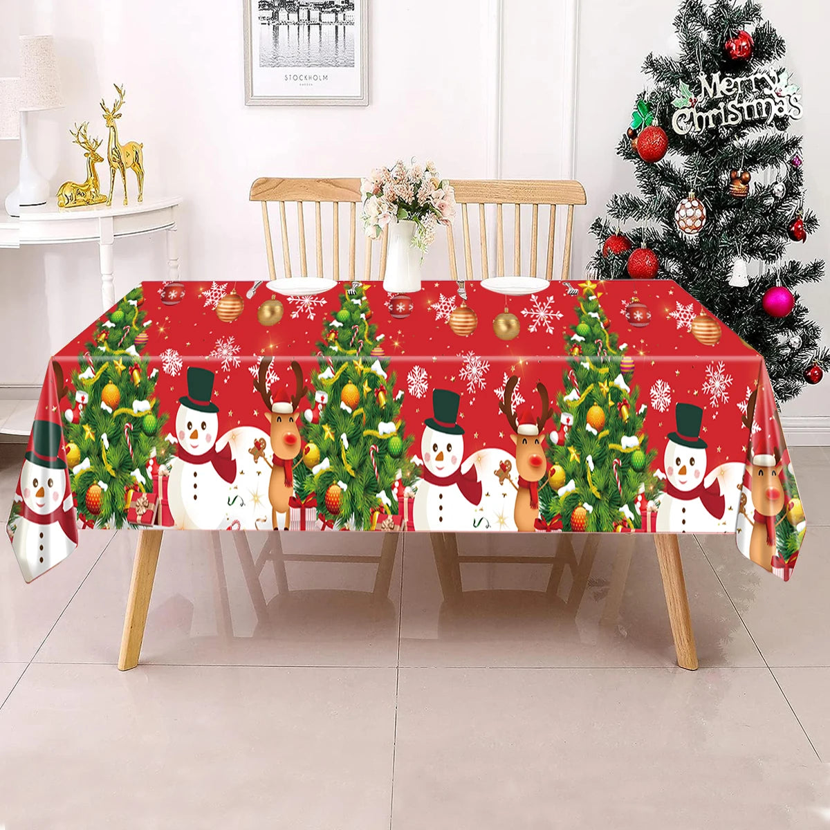 Christmas Tablecloth Merry Christmas Decorations For Home 2024 Navidad Noel  Xmas Tablecloth Decor Happy New Year Gift 2025
