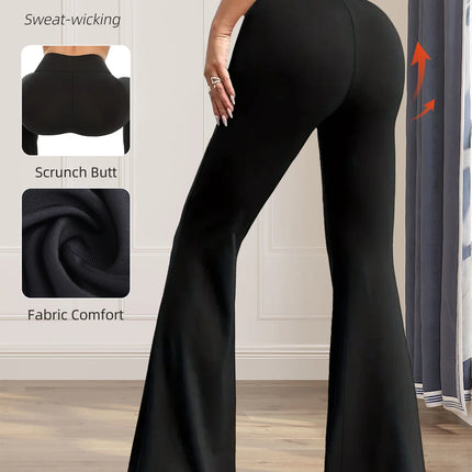 Women's spring and summer high waisted tight fitting flared pants, slim leg long black pants, thin wide leg pants for slim women