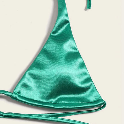 Halter Brazilian Metallic Satin Bikini Women Swimwear Female Swimsuit Two-pieces Bikini Set High Cut Bathing Suit Swim Beachwear