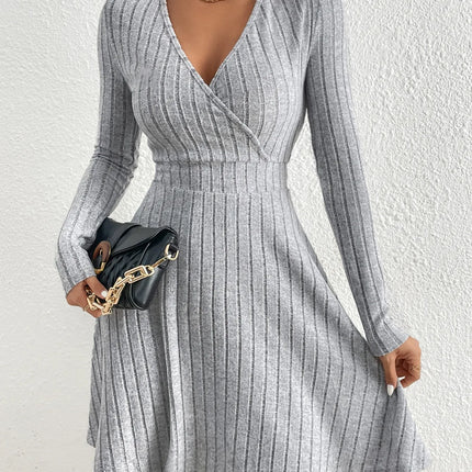 New for autumn/Winter 2024 Women Knit Slim Sexy Bodycon Dress V-Neck Long Sleeve Dress Solid Casual Midi Sweater Dress