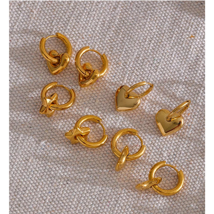 Yhpup Star Moon Heart Pendant Drop Hoop Huggie Earrings 18k Gold Plated Trendy Waterproof Stainless Steel Fashion Charm Jewelry