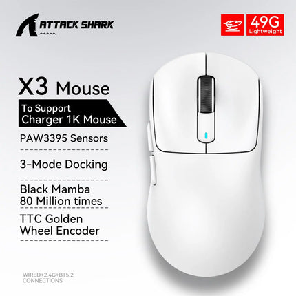 Attack Shark X3orX3Pro  PixArt 1K/4K lightweight，3-mode macro wireless gaming mouse,26K DPI PAW3395,suitable for laptop/Win/Mac