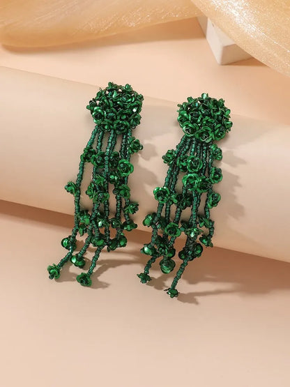 INS Japan and South Korea's popular floral tassels, silver needles, long rice bead earrings, earrings, accessories, commuting tr