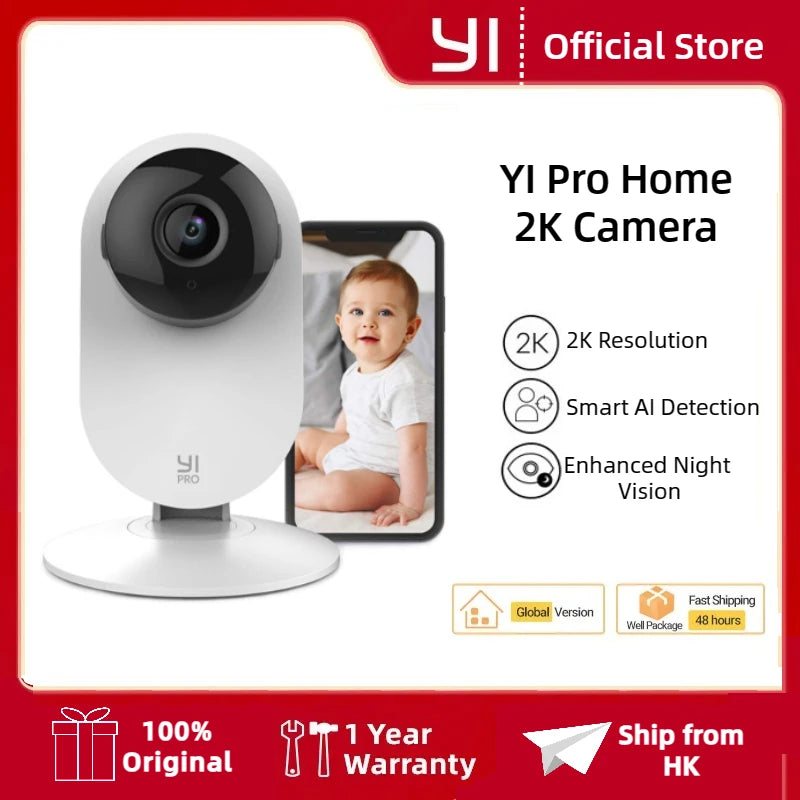 YI Pro Home 2K Wifi Surveillance Camera 3MP IP CCTV Smart Home Baby Pet Monitor Security Protection Compatible with Alexa