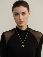 Yhpup 316L Stainless Steel Starfish Pendant Necklace Rust Proof Statement 18K Gold PVD Plated Individualistic Holiday Jewelry