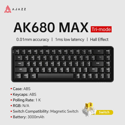 AJAZZ AK680 MAX Magnetic Switch Mechanical Keyboard 60% Rapid Trigger 0.01mm 8K/1K Return 68 keys Wired/Wireless Gaming Keybaord