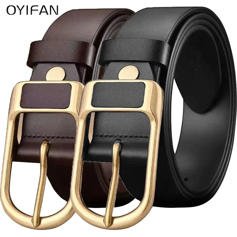 OYIFAN High quality belt for men 3.8cm pin buckle belt Men's Leather Belt Jeans Waistband Brown Leather Belt Men