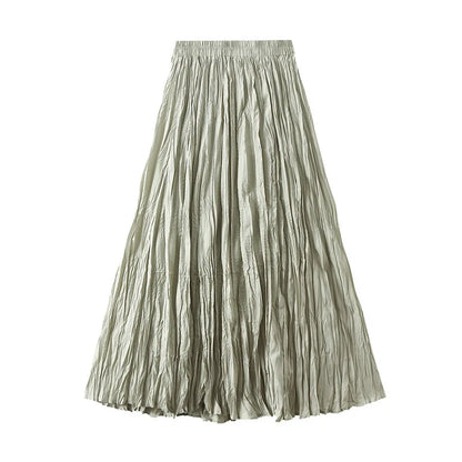 UCXQ Simple Luxury Multi Solid Colors Pleated Skirt For Women's Large Hem Folds A-line Skirts Female 2024 Spring Autumn 23A7004
