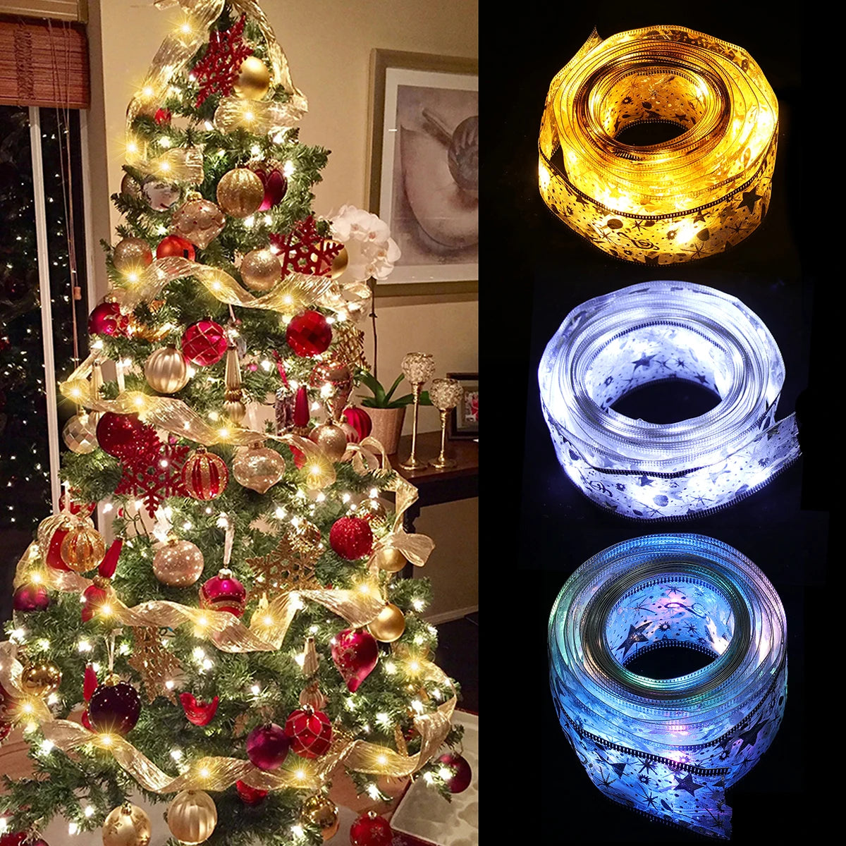 Christmas Decorations LED Ribbon Lights Christmas Tree Ornaments DIY Fairy Lights String Navidad Natal Home Decors New Year 2023
