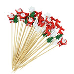 50Pcs Christmas Bamboo Food Picks Toothpicks Santa Dessert Buffet Fruit Salad Christmas Decoration New Year Xmas Party Supplies