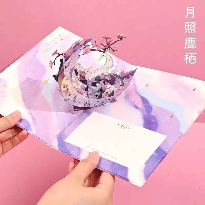 New Style Birthday Christmas Card 3D Pop-up Greeting Cards Postcard Party Wedding Decorations Creative Girl Gifts