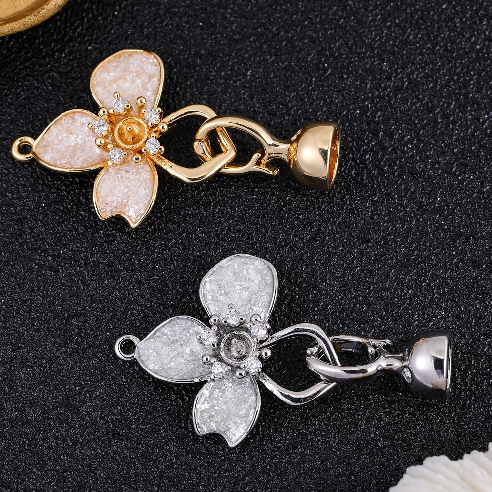 Juya Handmade 18K Gold Silver Plated Fastener Bail Connector Clasps Accessories For Needlework Pearls Beads Jewelry Making