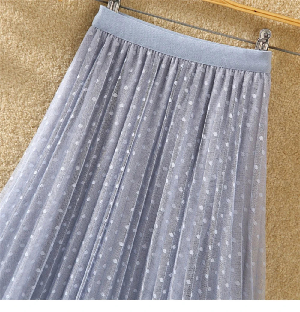 Tutu Tulle Long Maxi Skirt Women Fashion 2023 Korean Cute Pink High Waist Pleated Skirt Mesh Female Lady Aesthetic Faldas