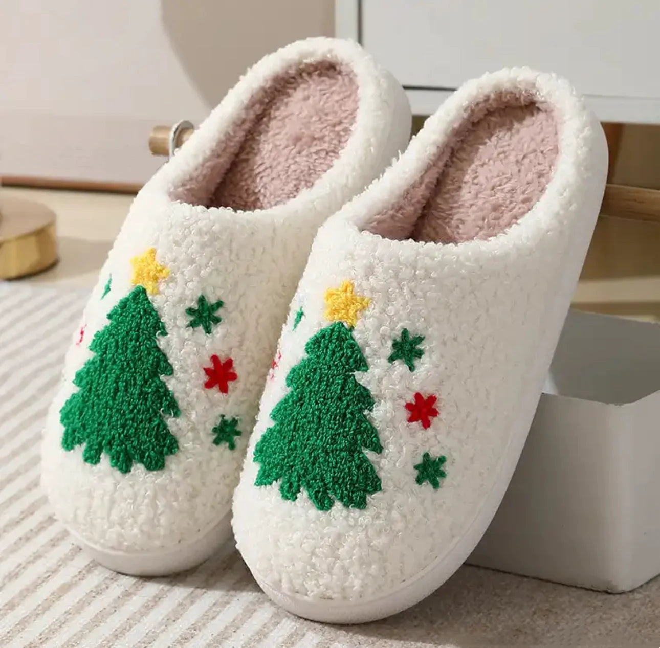 Christmas Elk Cotton Slippers For Women Men Winter Cute Cartoon Slippers Indoor Non Slip Couple Floor Slides Home Plush Shoes
