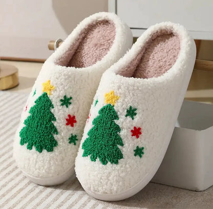Christmas Elk Cotton Slippers For Women Men Winter Cute Cartoon Slippers Indoor Non Slip Couple Floor Slides Home Plush Shoes