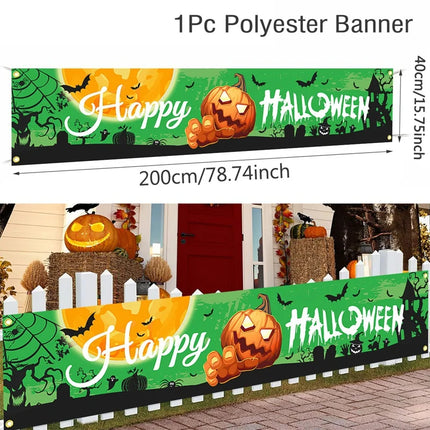 Ghost Halloween Pumpkin Banner Retro Halloween Party Signs Banner Decorations Fence Yard Porch Sign Outdoor Terror Decorations