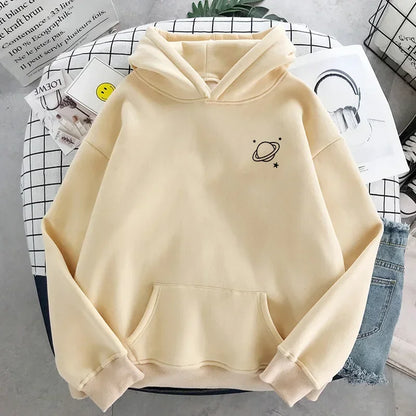 Trend Women Hoodie Pullover Sweatshirt Autumn Cotton Hoodies Men Planet Saturn Print Winter Oversize Clothing Sweater Female Top