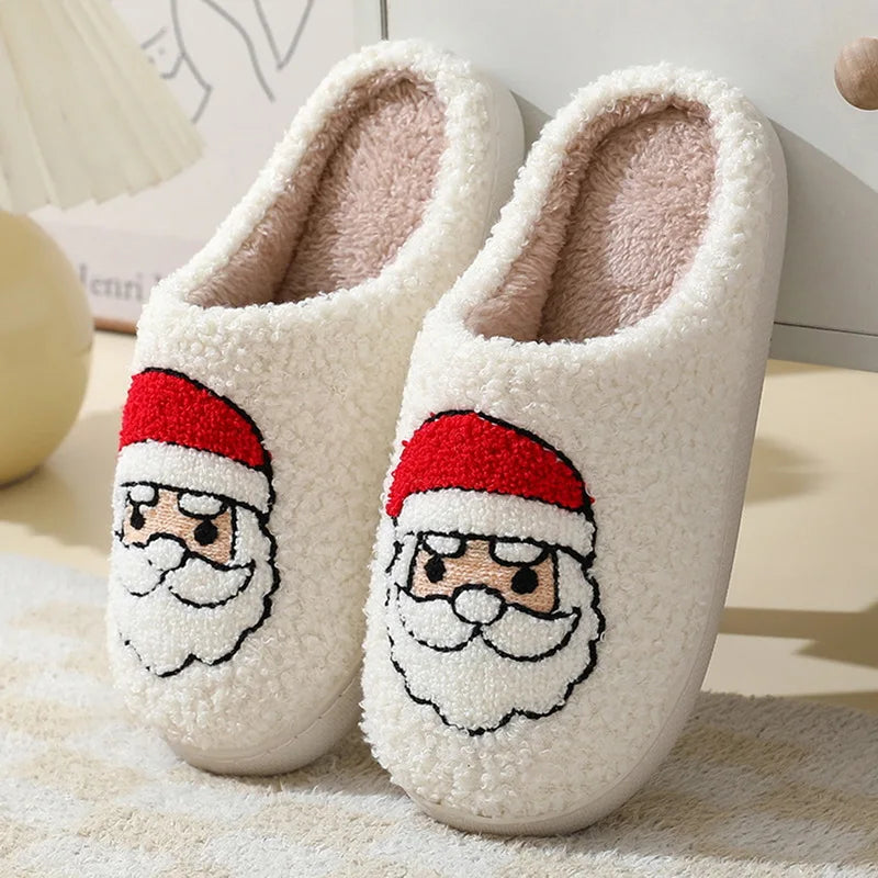 Christmas Elk Cotton Slippers For Women Men Winter Cute Cartoon Slippers Indoor Non Slip Couple Floor Slides Home Plush Shoes