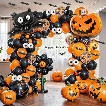 Halloween Pumpkin Balloons Garland Arch Kit Orange Black Balloon 3D Bat Sticker Eye Globos Birthday Party Halloween Decorations