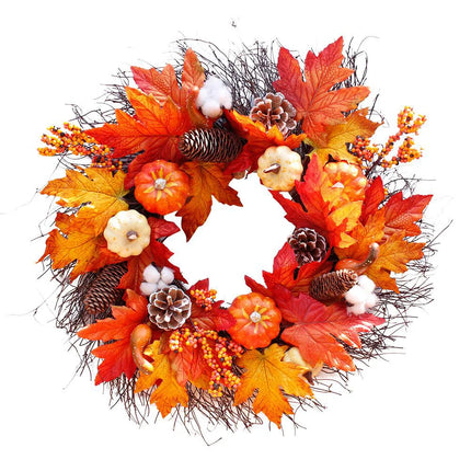 Autumnal Halloween Thanksgiving Maple Pumpkin Wreath Door Decorative