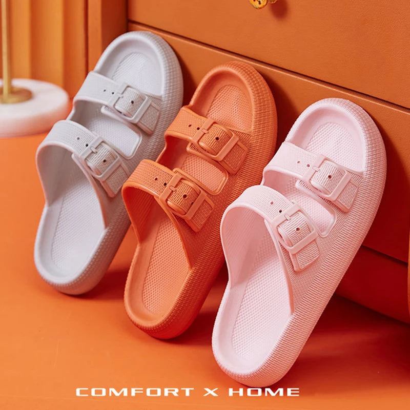 Fashion Buckle Thick Platform Slippers Women Home Soft Sole eva Cloud Slides Sandals Woman 2023 Summer Non Slip Beach Flip Flops