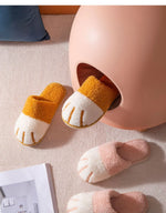 Shevalues Indoor Warm Plush Slippers For Women Men Cute Cat Paw Design House Fur Slippers Mute Flats Slides Indoor Fluffy Shoes