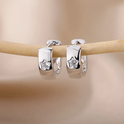 Zircon Star Hoop Earrings for Women Stainless Steel Gold Color Round Huggie Earrings 2023 Trend Wedding Jewelry pendientes mujer