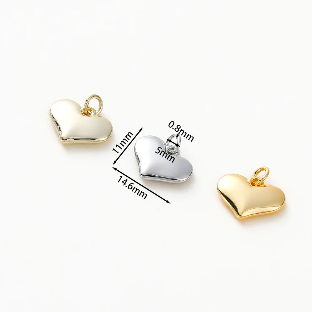 4pcs/lot 14K 18K Gold Plated Heart Charm with Jump Ring Necklace Making Supplies Solid Love Pendant For DIY Jewelry Accessories