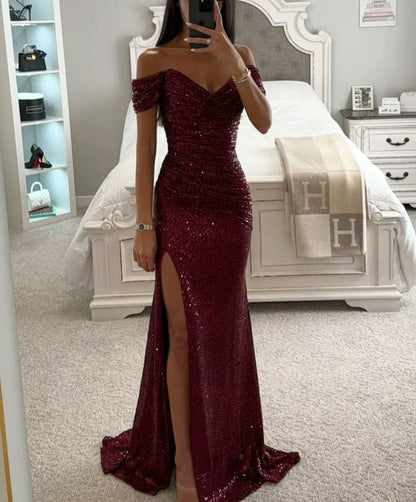 2024 New Party Dresses Sequins One Neck Split Casual Fashion Dresses for Female Long Dresses Women's Clothing Vestidos Largos