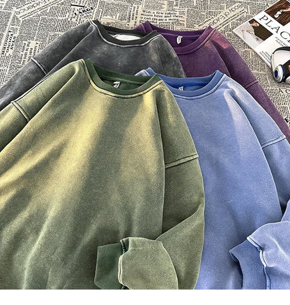 New Autumn Round Neck Washed  Men's Hoodie Sweatshirt  Couple Long Sleeve Loose Europe and America Street Boy Pullover Sweater