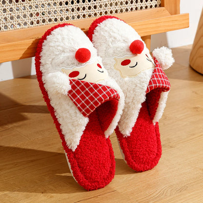 Winter Christmas Cute Santa Claus Women's Slippers Indoor Warm Soft Sole Bedroom Leisure Fluffy Plush Homeshoes for Gift