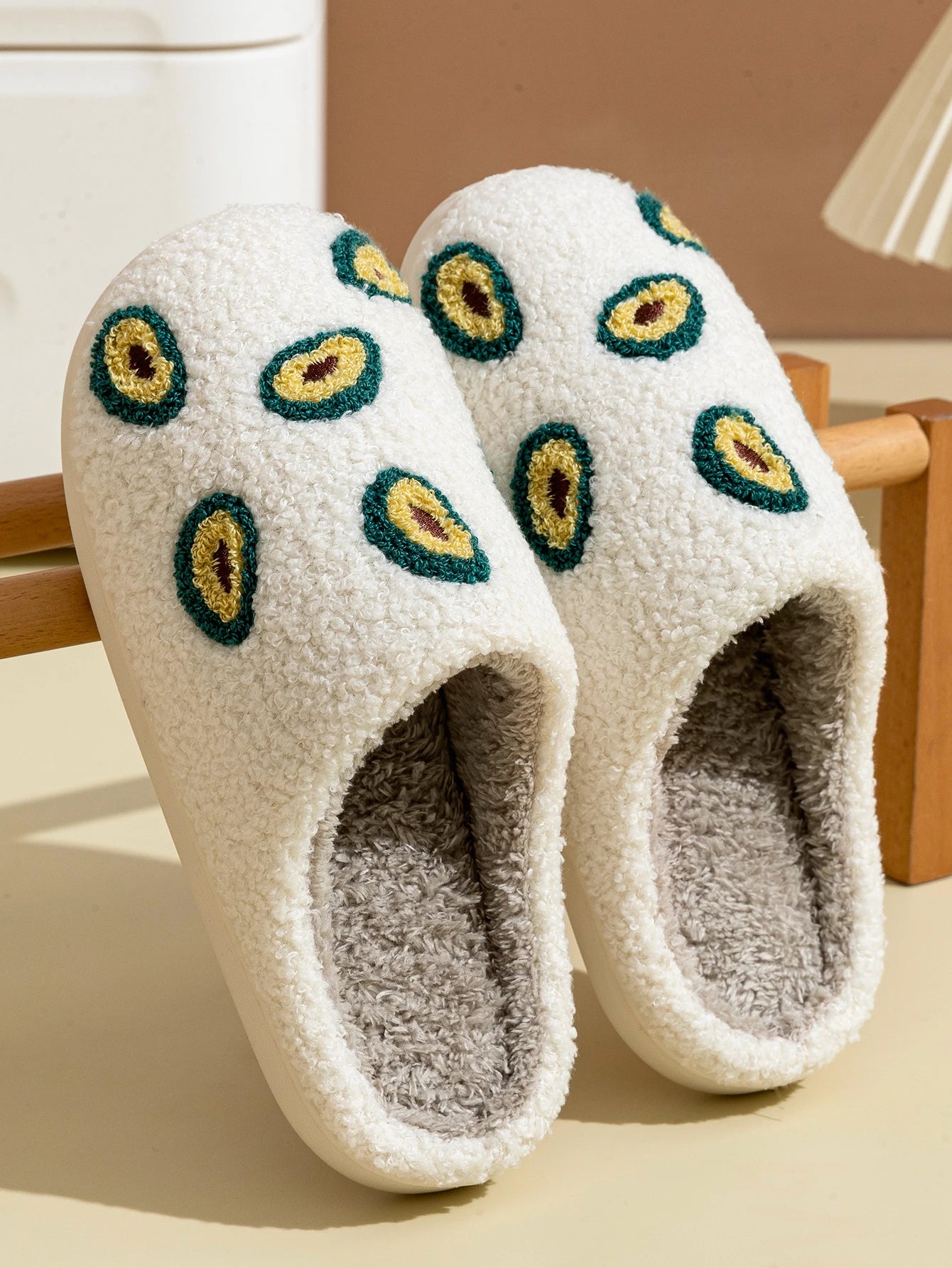 Cute Avocado Women Slippers Winter Warm Indoor Fruit Cartoon Funny Soft Non-slip Slipper Cherry Strawberry Comfy Cotton Shoes