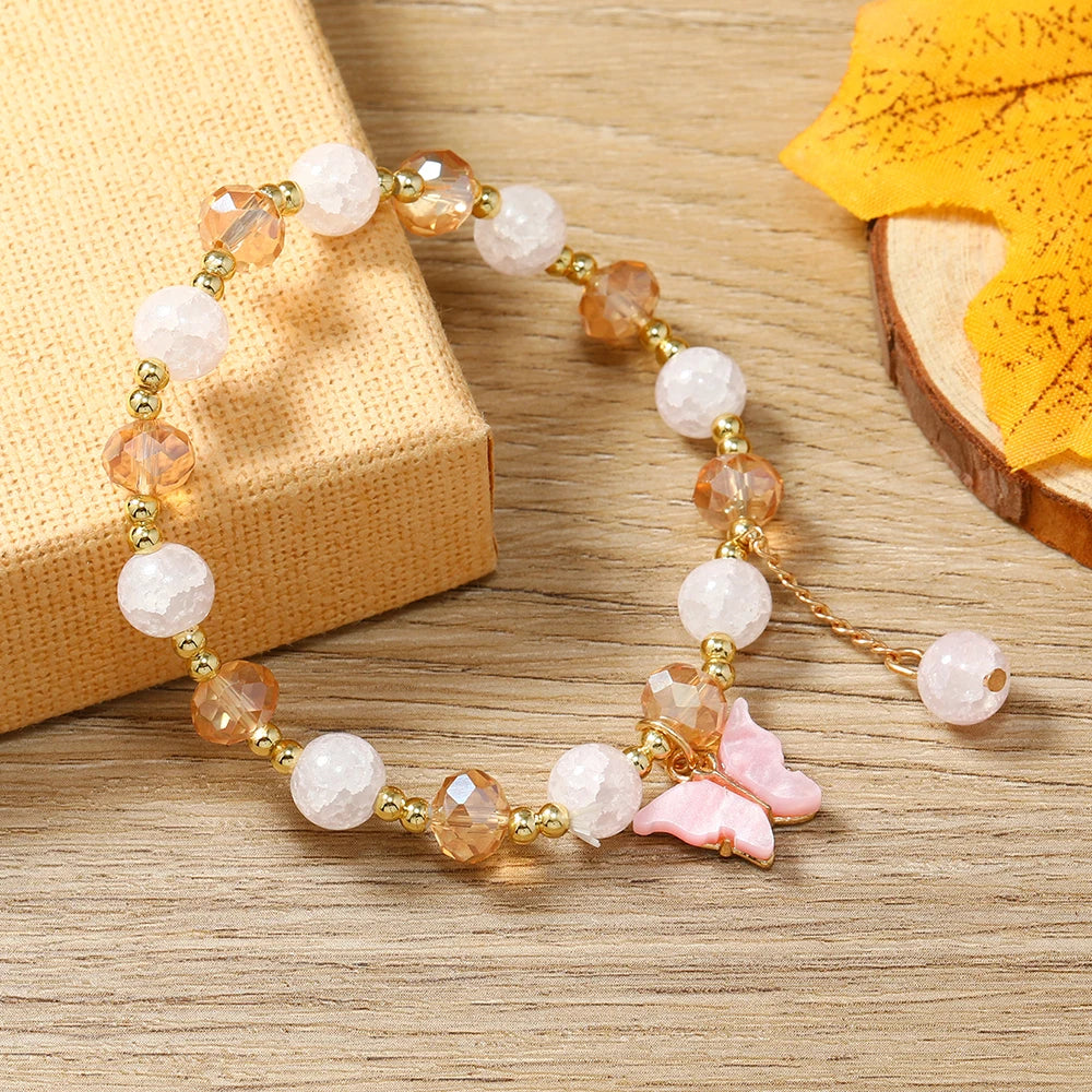 Pop minimalist and personalized crystal internet celebrity butterfly bracelet with colorful beaded design, fashionable bracelet