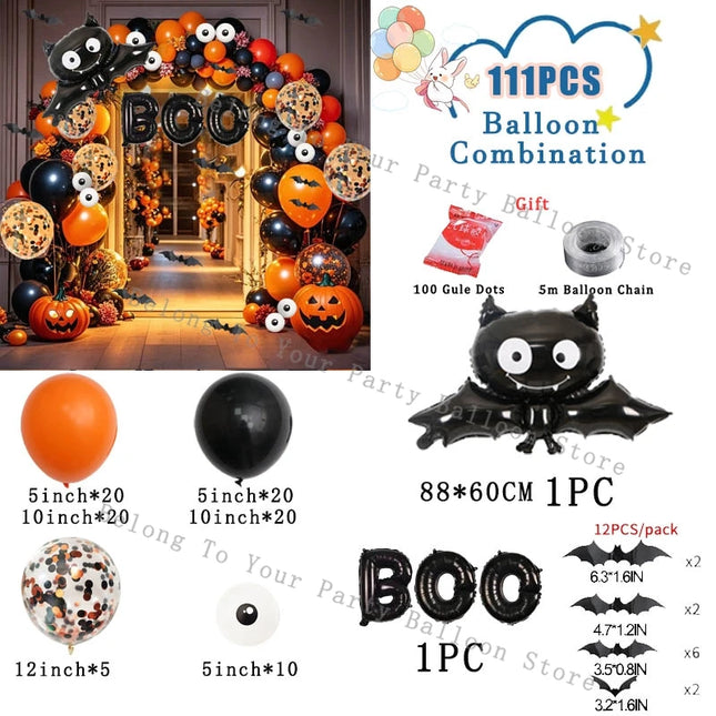 Halloween Balloons Garland Arch Eye Ballon with Bats Pumpkin Purple Orange Black Ballon for Birthday Party Halloween Decorations