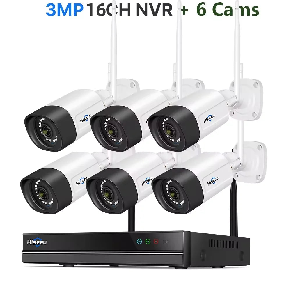 Hiseeu H.265 16CH NVR 5MP Wifi Surveillance Camera System Color Night Human Motion 2 Way Audio WiFi Outdoor Security Cameras Set